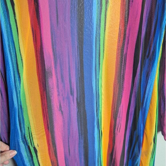NYC Rainbow Multicolor Striped Stretch Sheer Mesh Duster Open Coverup XL - Picture 6 of 6